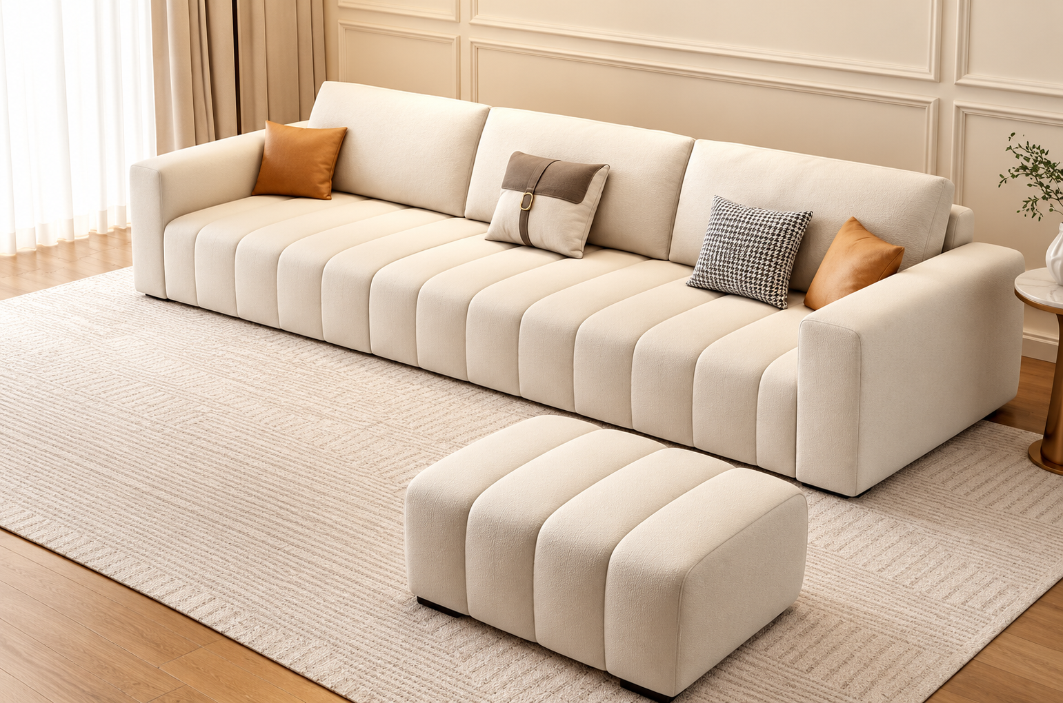 Wooden 5 Seater Sectional Sofa Set | 4+1 | Solid Wood Sofa Fabric Upholstery | L Shape Couch Furniture for Living Room | Home, Office