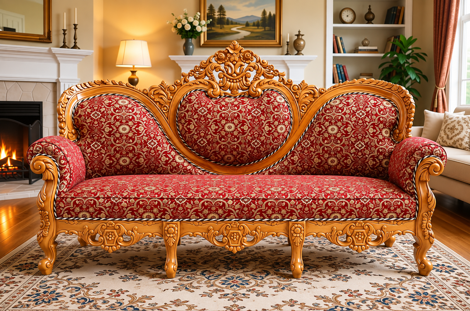W.S.HANDICRAFTS Wooden Sofa Three SETAER for Living Room Design Style (3SEATERSOLID)
